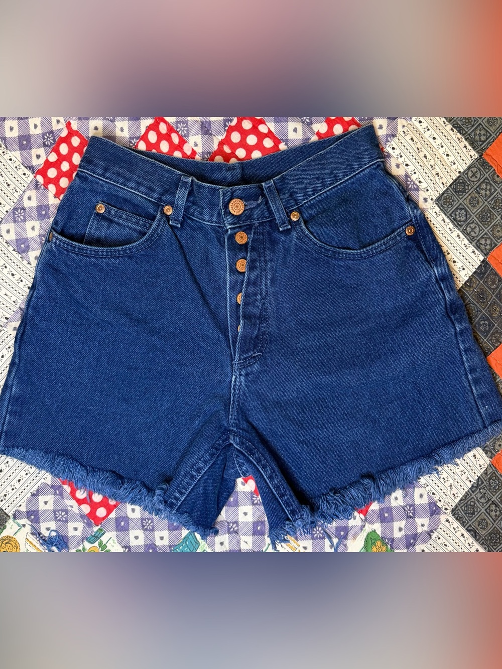 VTG 80s Lee Jeans Blue Cutoff Denim Jean Shorts High Rise  Frayed Edge: SZ 24/XS